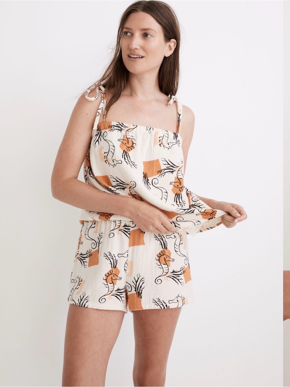 Madewell Lightestspun Tie-Strap Pajama Tank in Seahorse Sketch